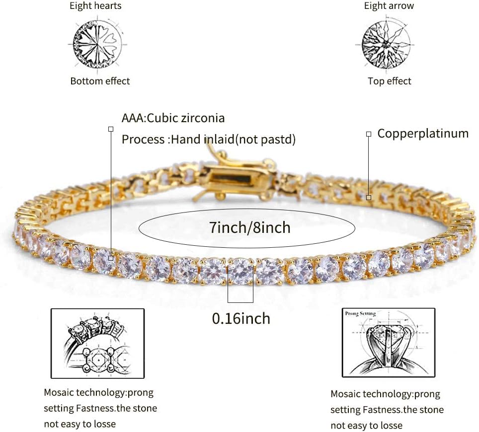 YOSZO 1 Row AAA Gold Silver All Iced Out Tennis Bling Lab Simulated Diamond Bracelet