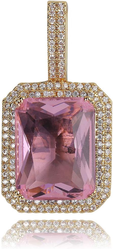 YOSZO Hip Hop 6 Colors Solitaire Pendant Cubic Zirconia Halo Pendant Necklace with Solid Back…