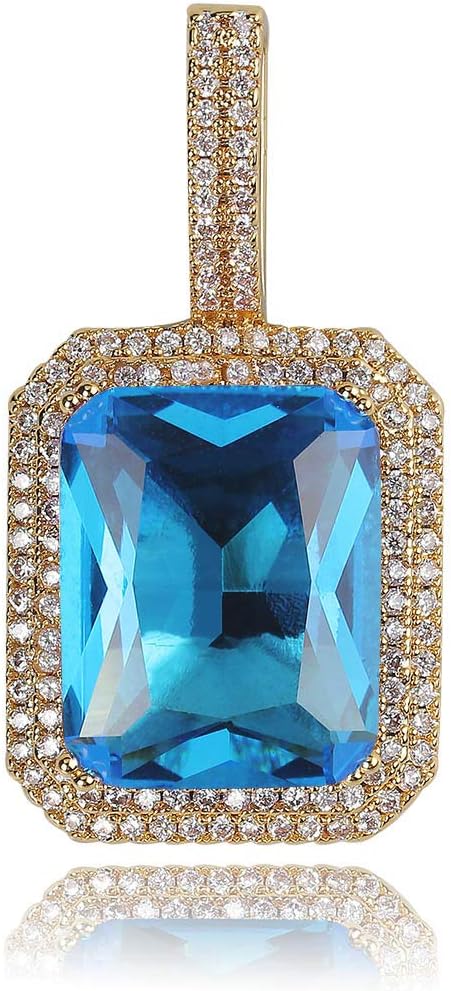 YOSZO Hip Hop 6 Colors Solitaire Pendant Cubic Zirconia Halo Pendant Necklace with Solid Back…