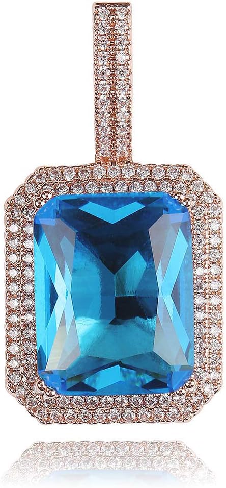 YOSZO Hip Hop 6 Colors Solitaire Pendant Cubic Zirconia Halo Pendant Necklace with Solid Back…