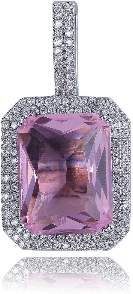 YOSZO Hip Hop 6 Colors Solitaire Pendant Cubic Zirconia Halo Pendant Necklace with Solid Back…