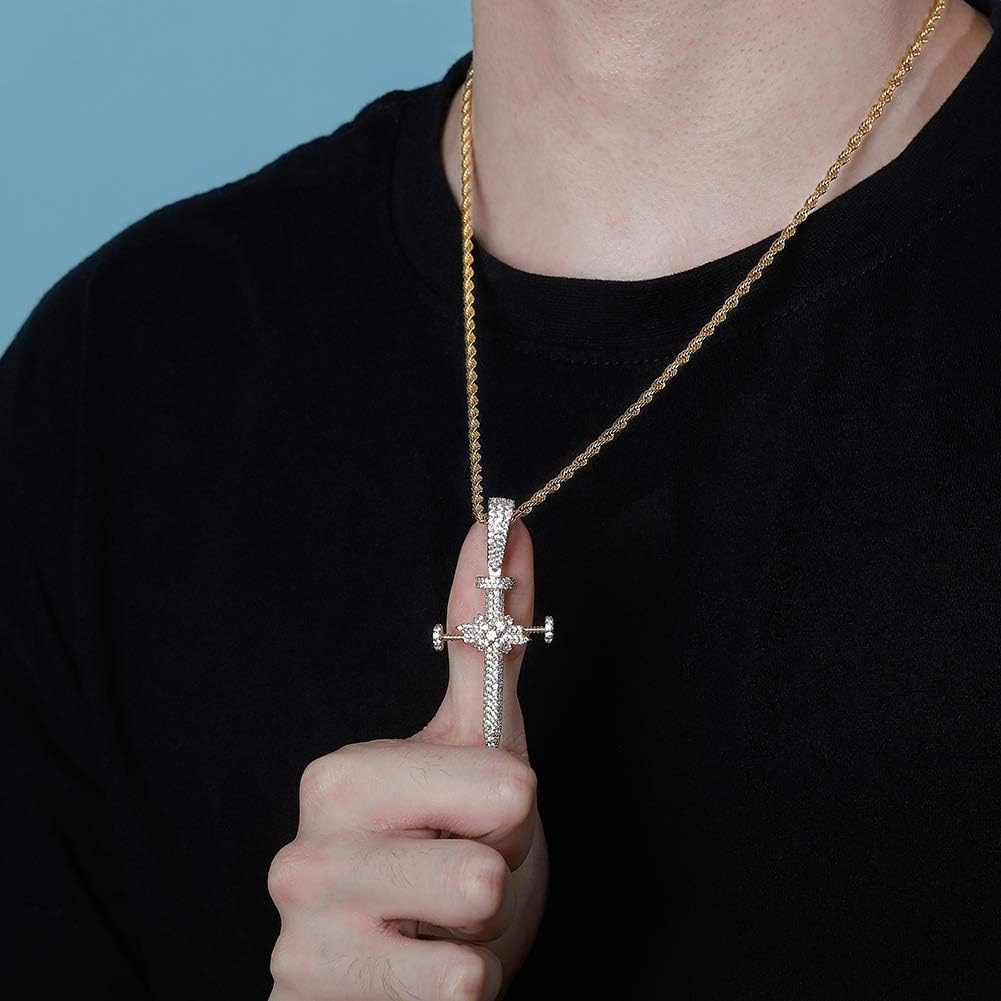 YOSZO Hip Hop Iced Out CZ Nail Cross Necklace 18K Gold Plated Simulated Diamond Pendant for Men