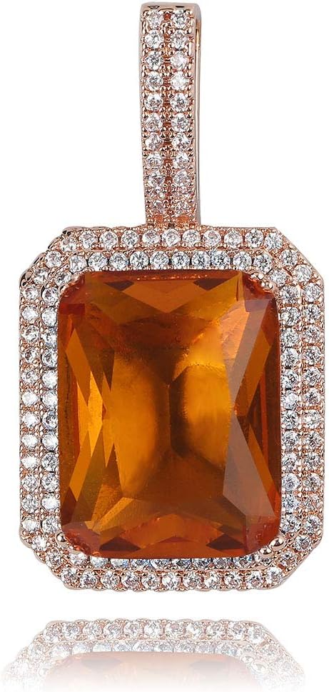 YOSZO Hip Hop 6 Colors Solitaire Pendant Cubic Zirconia Halo Pendant Necklace with Solid Back…