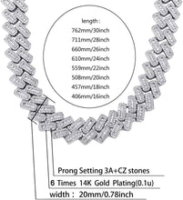 Charger l&#39;image dans la galerie, YOSZO 20MM 6 Times 14k Gold Plated Cuban Link Chain Full Iced Out Bling Round Baguette Cut Cubic Zirconia with Prong Setting Simulated Diamond Chain Choker Necklace for Men Women