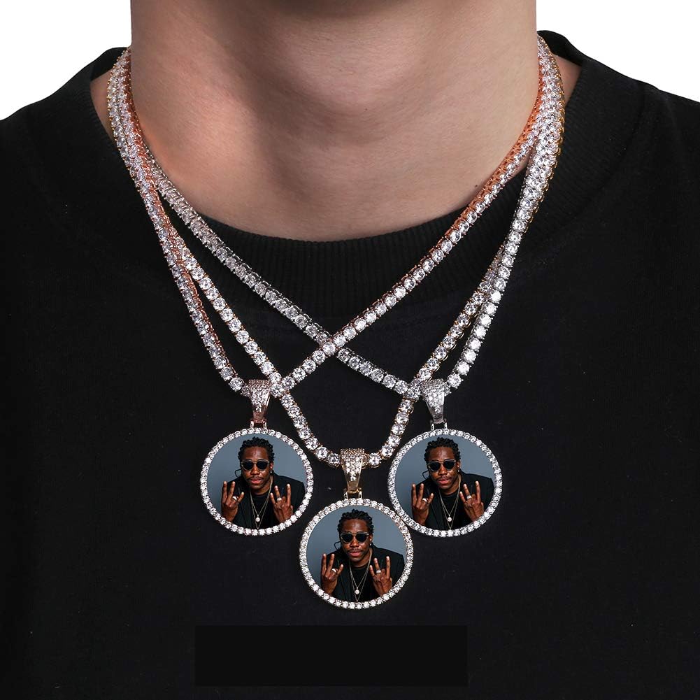 YOSZO Necklace with Picture Inside 18K Gold Plated Custom Picture Necklace Personalized Photo Necklace Memory Gifts for Men