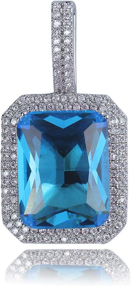 YOSZO Hip Hop 6 Colors Solitaire Pendant Cubic Zirconia Halo Pendant Necklace with Solid Back…