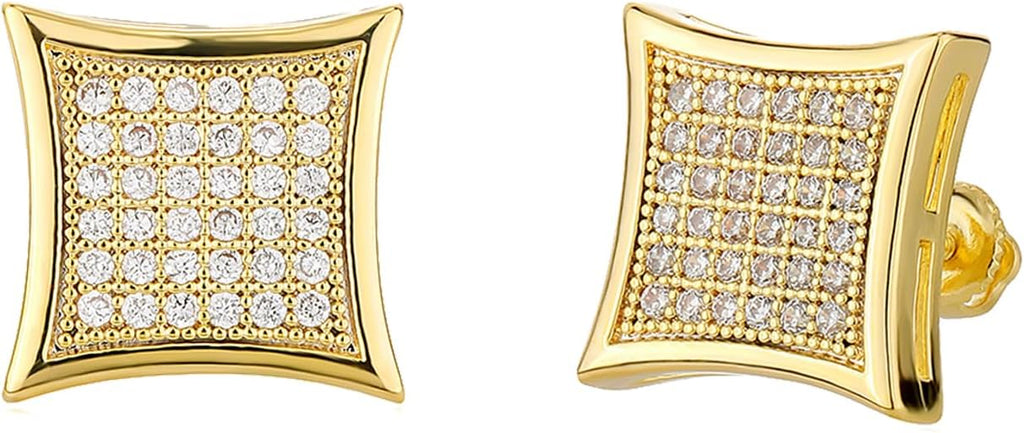 YOSZO Square Screw Stud Earrings 5A+ Corlorful Cubic Zirconia 14K Gold Sparkle Hypoallergenic Screw Stud Square Flat Earrings For Men Women