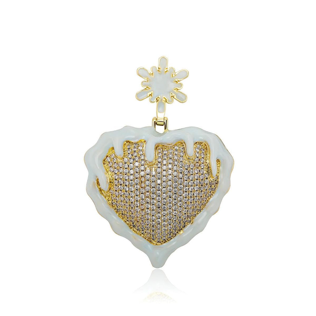 Iced Out Snow Frozen Heart Pendant Necklace for Men & Women, 14K Gold Plated Micro Pave CZ Stone Jewelry, Hip Hop Pendant