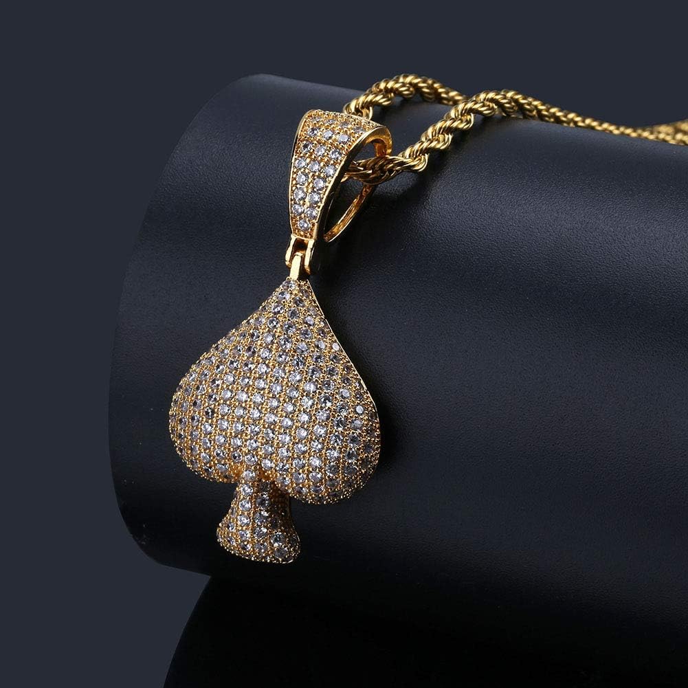 YOSZO Iced Out Club Diamond Heart Spade Playing Cards Simulated Lab diamonds Pendant Necklace