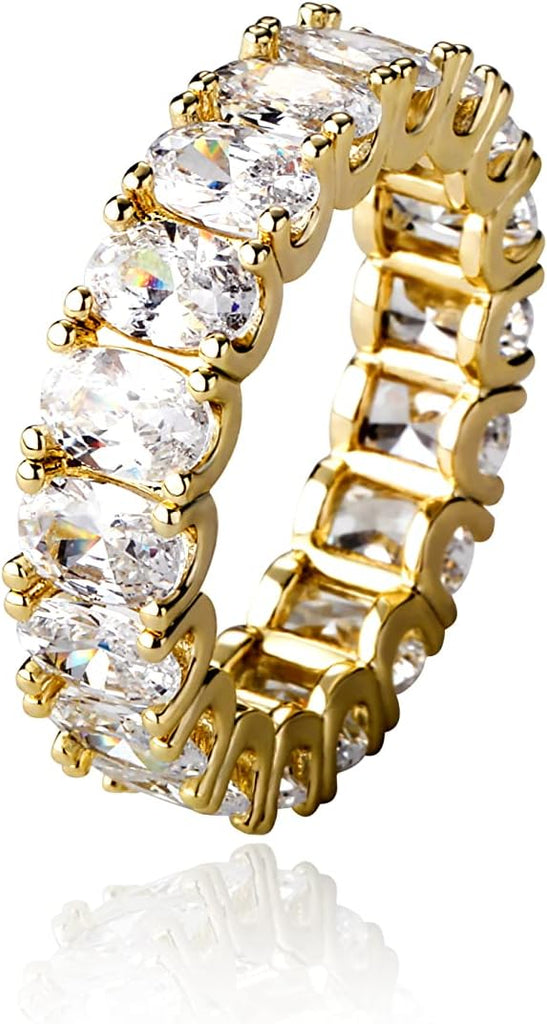 YOSZO Iced Out Baguette Oval Ring Cubic Zirconia Diamond 14K Gold Silver Band Pinky Eternity Ring for Men Women