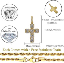 Load image into Gallery viewer, YOSZO Solid Tennis Cross Pendant 14K Gold Plated Iced Out Necklace Pendant Chain for Men and Women Fashion Gift