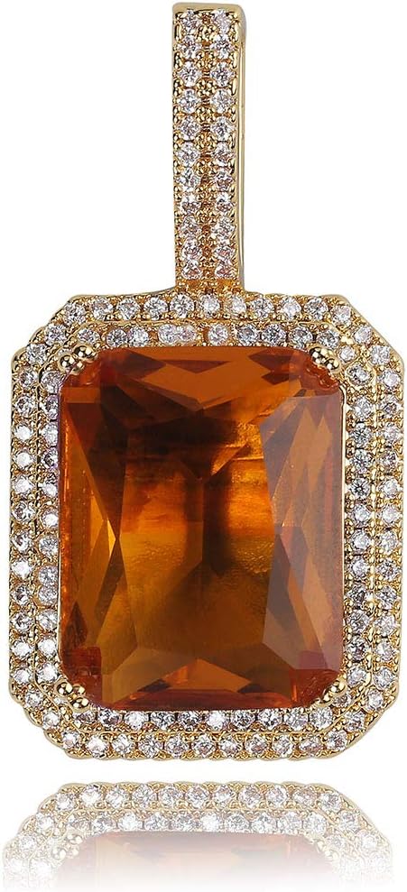 YOSZO Hip Hop 6 Colors Solitaire Pendant Cubic Zirconia Halo Pendant Necklace with Solid Back…