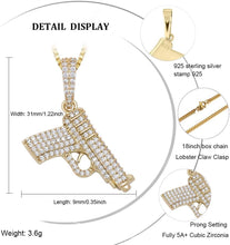 Load image into Gallery viewer, YOSZO 925 Sterling Silver Dainty Rifle Hand Gun Desert Eagle Pendant 14K Gold Plated Fully Iced Out Cubic Zirconia Necklace Gift for Men Women