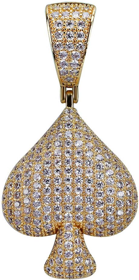 YOSZO Iced Out Club Diamond Heart Spade Playing Cards Simulated Lab diamonds Pendant Necklace