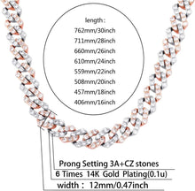 Laden Sie das Bild in den Galerie-Viewer, YOSZO 12mm 6 Times 14K Gold Plated Miami Cuban Link Chain Iced out Prong Setting Bling CZ Rapper Choker Chain Necklace for Women (Rose Gold&amp;White Gold, 22)