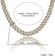 Load image into Gallery viewer, YOSZO Hip Hop 14mm 6 Times Heavy 14K Gold Plated Miami Cuban Link Chain Choker for Men Full Iced out Prong Setting Bling CZ Rapper Necklace