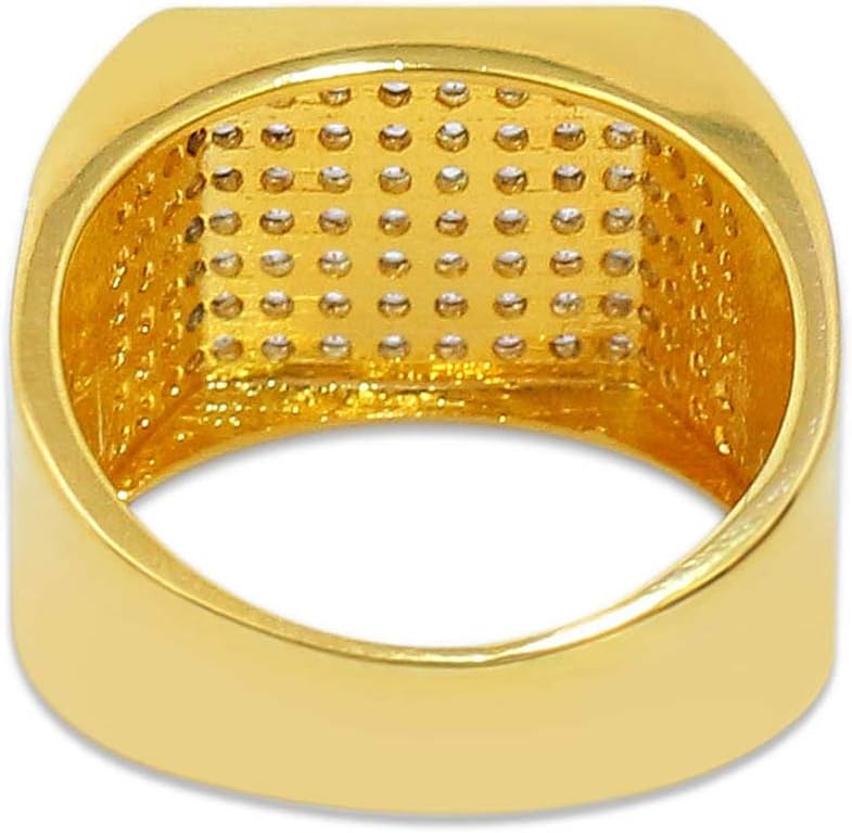 YOSZO 18k Gold Plated Hip Hop Iced Out Square Bling Ring Cubic Zirconia Statement Wedding Band Ring for Women Men