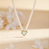 Pearl & Opal Heart Necklace for Women, 14K Gold Plated 925 Sterling Silver, Adjustable Chain with Iridescent Opal & Multi-Color Zirconia, Luxury Birthstone Jewelry Gift