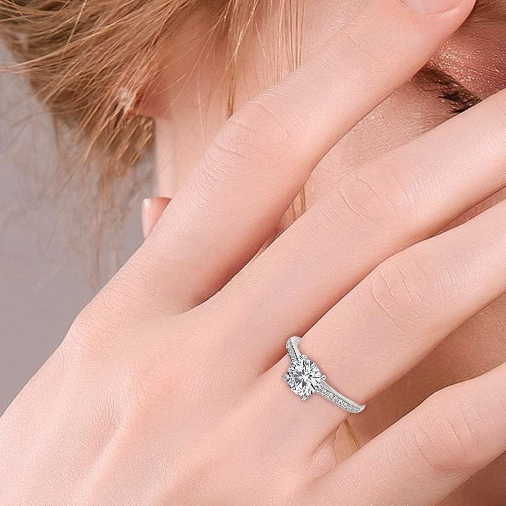 YOSZO 1.0 Carat Classical Moissanite Iced Out Prong Ring Platinum Plated Sterling Silver Round Cut Solitaire Ring Engagement Promise Wedding Eternity Band for Women