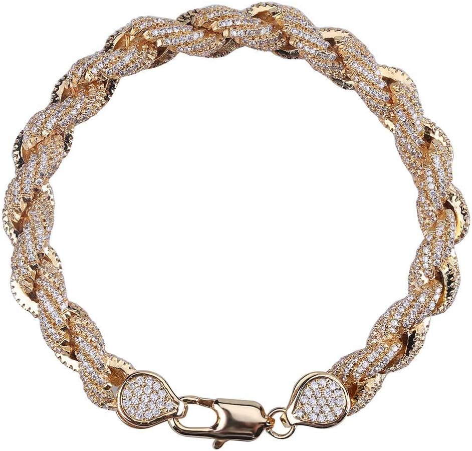 YOSZO 18K Gold Plated Hip Hop Iced out Lab Diamond Rope Chain Necklace Bracelet for Men