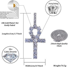 Load image into Gallery viewer, YOSZO Ankh Cross Pendant 18K Gold Plated Fully Iced Out CZ Egyptian Ankh Religious Chain Necklace for Men Women