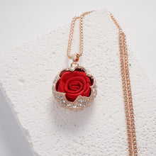 Load image into Gallery viewer, Rose Flower Pendant Necklace Rose Gold Plated Copper Crystal Zircon Floral Charm Chain Elegant Jewelry Gift for Women