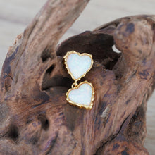 Load image into Gallery viewer, Single Drop Earring for Women, 14K Gold Plated 925 Silver Double Heart Opal Earring, Minimalist Ear Curation Jewelry, Unique Romantic Gift for Her