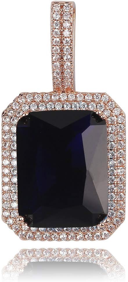 YOSZO Hip Hop 6 Colors Solitaire Pendant Cubic Zirconia Halo Pendant Necklace with Solid Back…