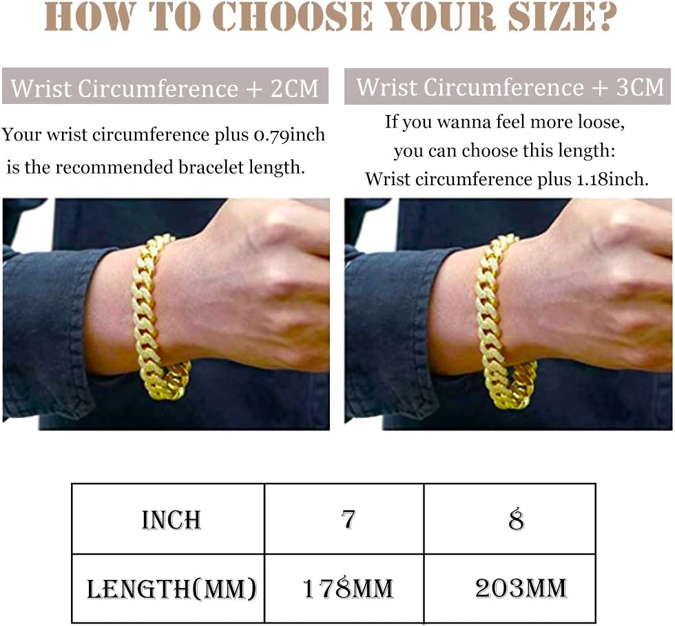 YOSZO 10mm 6 Times 14K Gold Plated Iced out Paperclip Link Bracelet for Men and Women Invisible Clasp Novelty Jewelry Collection