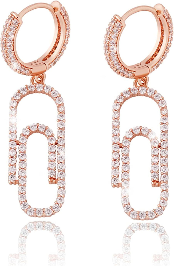 YOSZO Iced Out Dangle Hoop Earrings 14K Gold Silver 5A+ Cubic Zirconia Star Pin Lock Key Cartilage Hoop Dangle Drop Earrings For Men Women