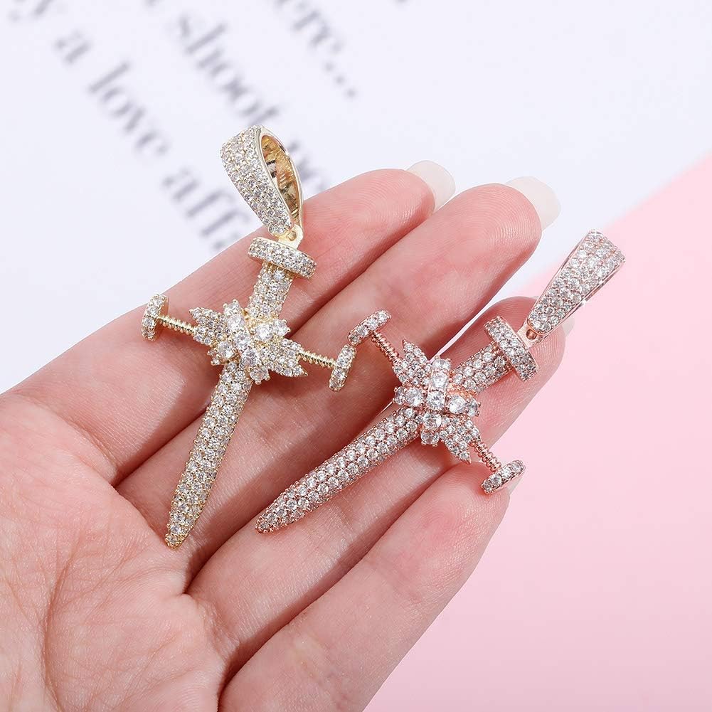 YOSZO Hip Hop Iced Out CZ Nail Cross Necklace 18K Gold Plated Simulated Diamond Pendant for Men