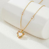 Opal Heart Necklace for Women, 14K Rose Gold Plated 925 Sterling Silver, Rainbow Iridescent Synthetic Opal with Multi-Color Zirconia Halo, Adjustable Romantic Jewelry Gift for Lover