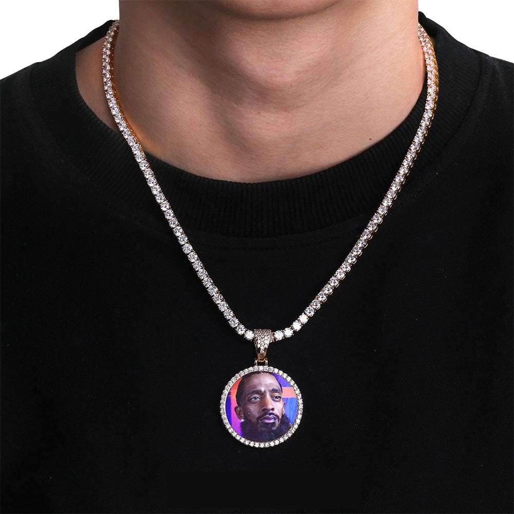 YOSZO Necklace with Picture Inside 18K Gold Plated Custom Picture Necklace Personalized Photo Necklace Memory Gifts for Men