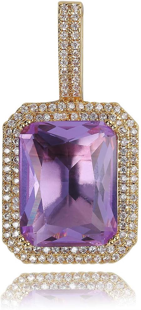 YOSZO Hip Hop 6 Colors Solitaire Pendant Cubic Zirconia Halo Pendant Necklace with Solid Back…