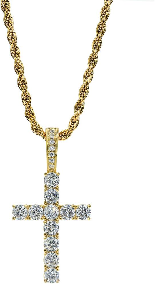 YOSZO Cross Necklace for Men Gold Necklace for Women Gold Heart Cross Jewelry 14K Silver Plated Solid Iced Cubic Zirconia Stainless Steel Pendant Chain