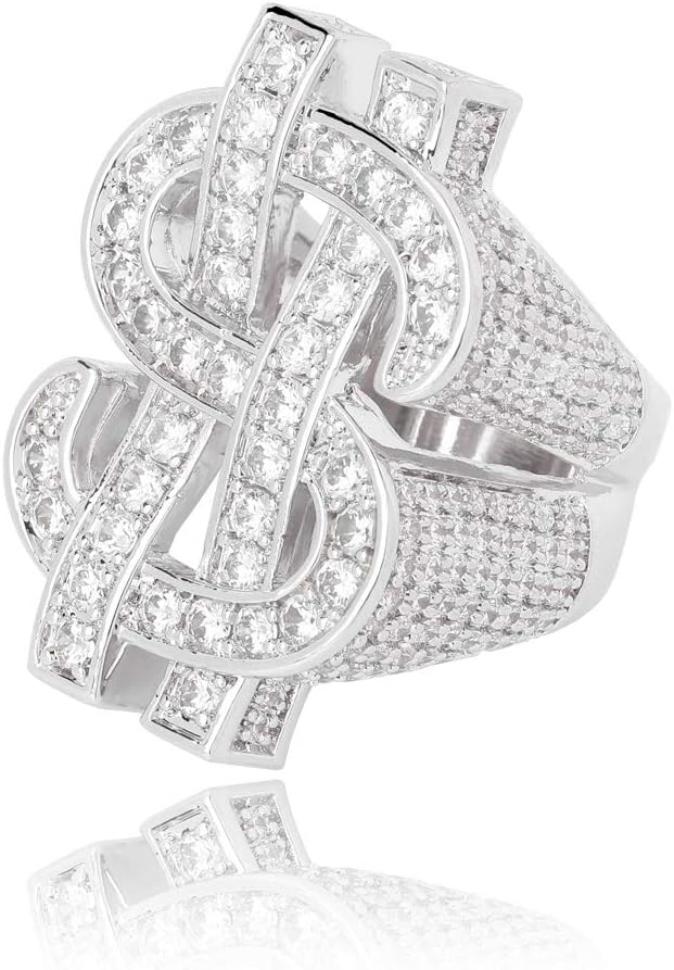 YOSZO Hip Hop Big US Dollar Sign Rings 18K Gold Plated Iced Out Cubic Zirconia Bling Pinky Ring for Men