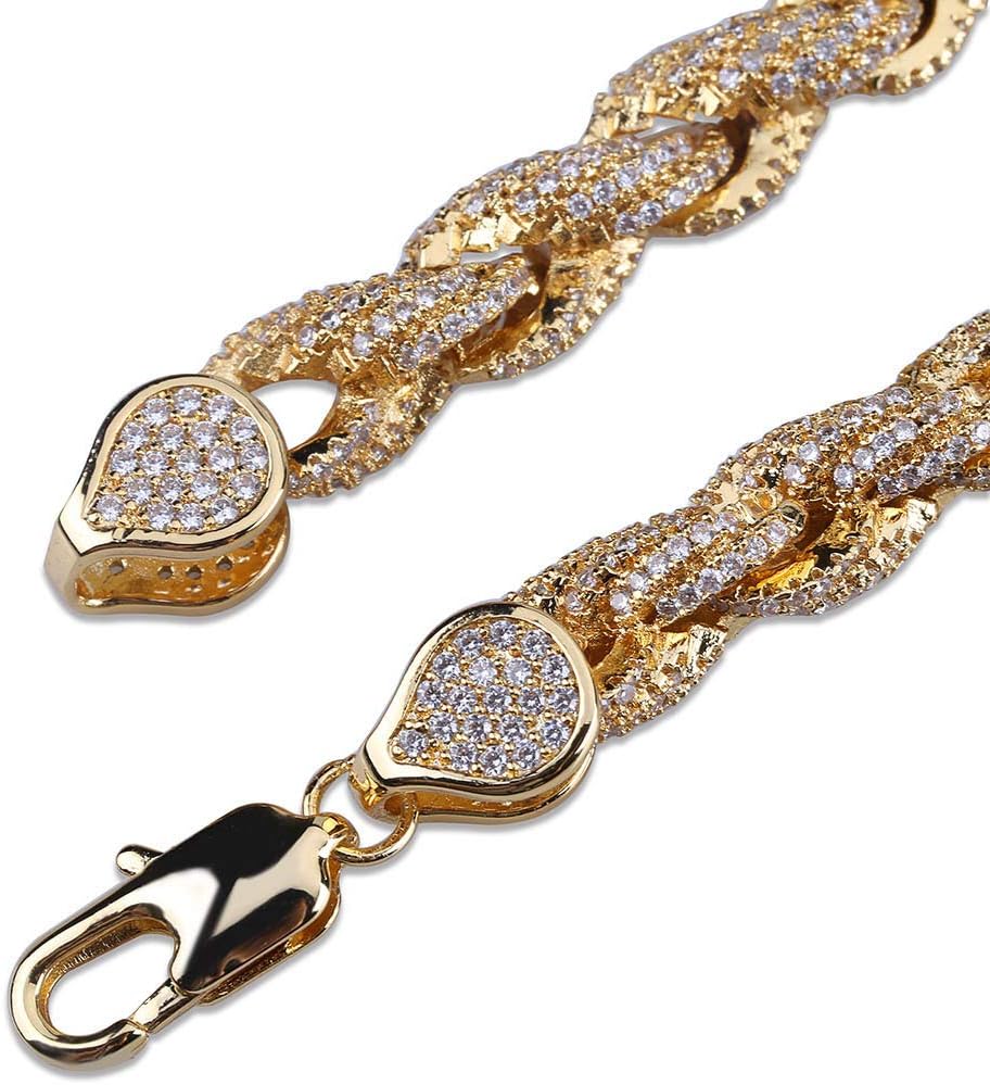 YOSZO 18K Gold Plated Hip Hop Iced out Lab Diamond Rope Chain Necklace Bracelet for Men