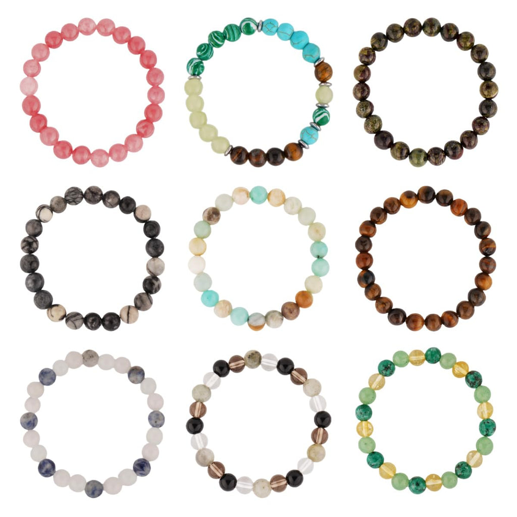 9PCS Healing Crystal Bracelet Set for Women & Men, 8mm Natural Stone Beaded Bracelets for Anxiety Relief, Good Luck & Protection, Unisex Yoga Meditation Spiritual Jewelry Gift