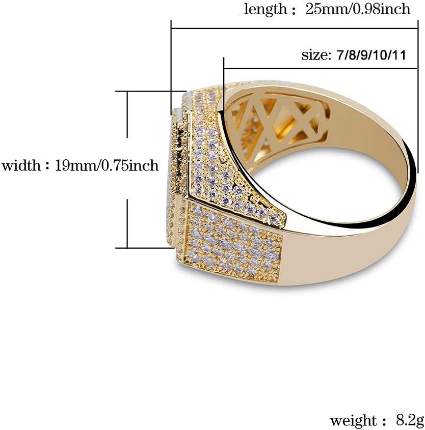 YOSZO Mens Iced Out CZ Hexagon Bling Pinky Ring 18k gold Plated Hip Hop Ring for Men