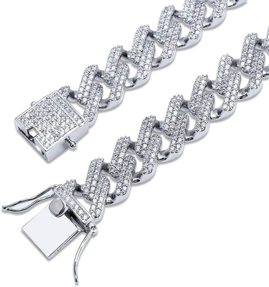 YOSZO Hip Hop 14mm Miami Cuban Link Chains Fully Iced Out Bling CZ Rapper Bracelet for Men