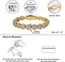 Carica l&#39;immagine nel visualizzatore di Gallery, YOSZO Gold Bracelet Tennis Bracelet for Women Mens Bracelet 1 Row 10mm 14K Gold Plated Iced Out Cubic Zirconia Solitaire Cluster Tennis Link Bracelet Gift