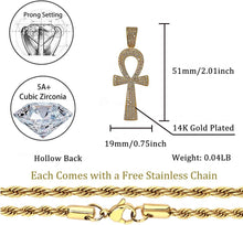 Load image into Gallery viewer, YOSZO Ankh Cross Necklace for Women Gold Cross Necklace for Men Rope Pendant Necklace Iced out 14K Gold Plated 24 Stainless Steel Chain Birthday Gift