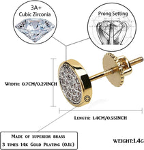 Laden Sie das Bild in den Galerie-Viewer, YOSZO Gold Srew On Diamond Stud Earrings 5A+ Cubic Zirconia 14K Gold Cluster Round Screw Back Earrings Hypoallergenic For Men Women Aretes De Hombre-Thin Round Silver