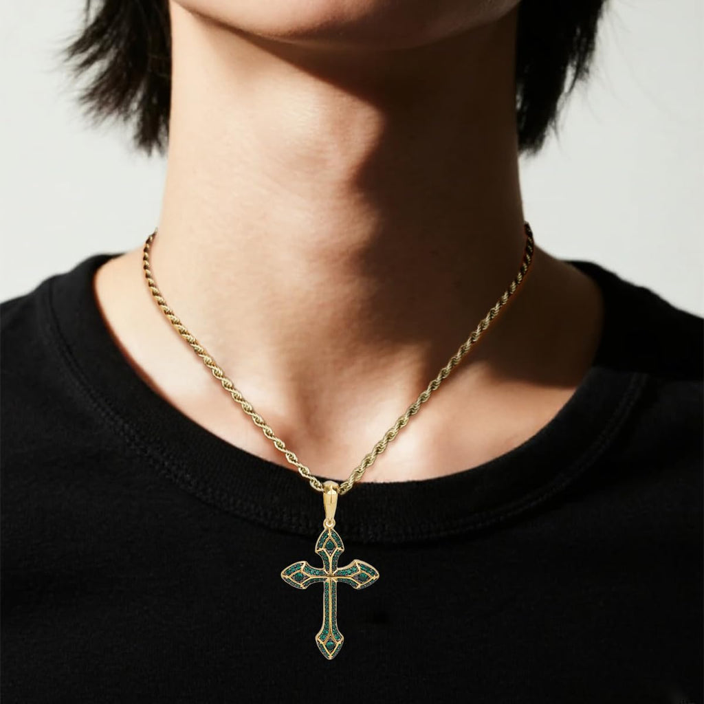 3 Colors Cross Pendant Necklace Silver/Black/Green Iced Out Copper Zircon Hip Hop Jewelry Gift for Men Women