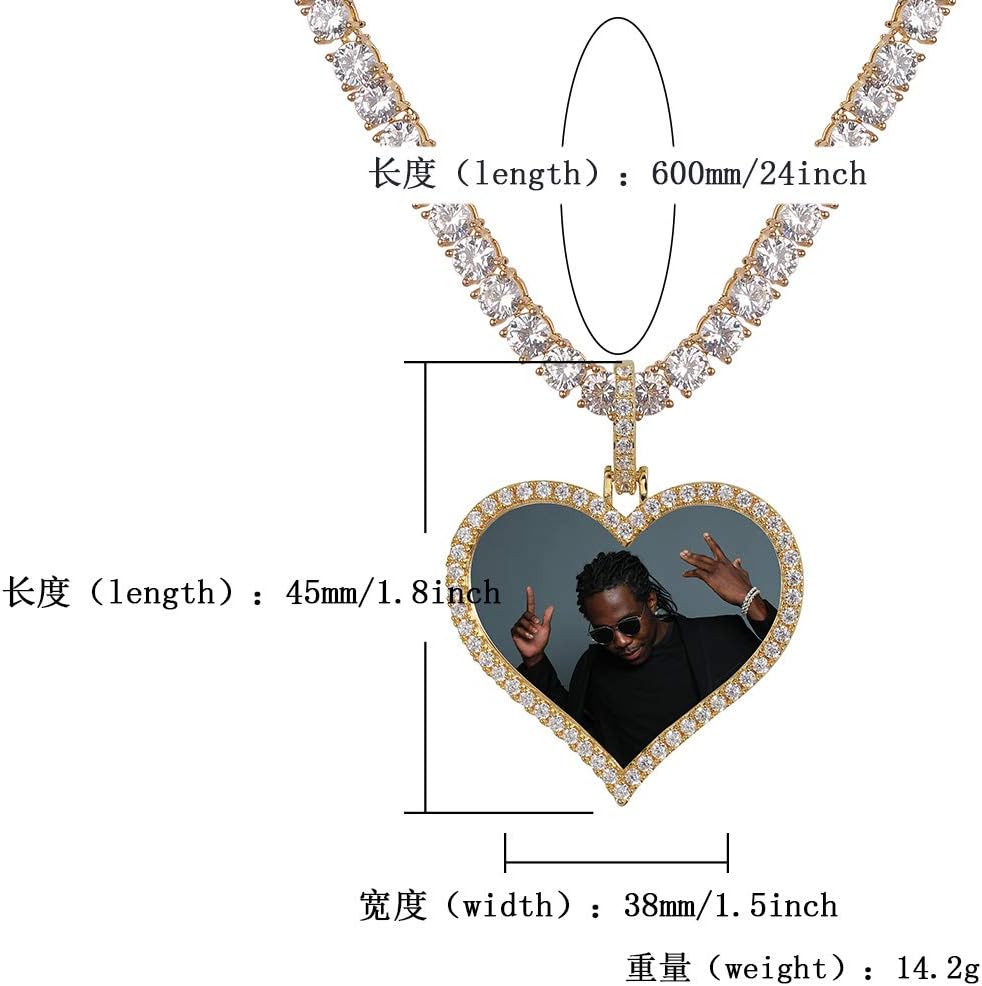 YOSZO Picture Necklace Personalized Photo Pendant for Men Women Iced Out Angel Wings Heart Custom Necklace with Tennis Chain