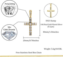 Carica l&#39;immagine nel visualizzatore di Gallery, YOSZO Cross Necklace for Women Sterling Silver Necklace Gold Cross Necklace Iced out Cubic Zirconia Cross Chain for Men Cross Pendant with 20” Stainless Box Chain