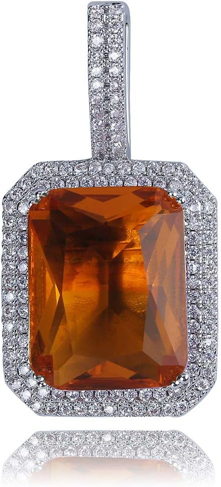YOSZO Hip Hop 6 Colors Solitaire Pendant Cubic Zirconia Halo Pendant Necklace with Solid Back…