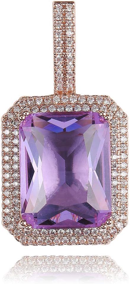 YOSZO Hip Hop 6 Colors Solitaire Pendant Cubic Zirconia Halo Pendant Necklace with Solid Back…