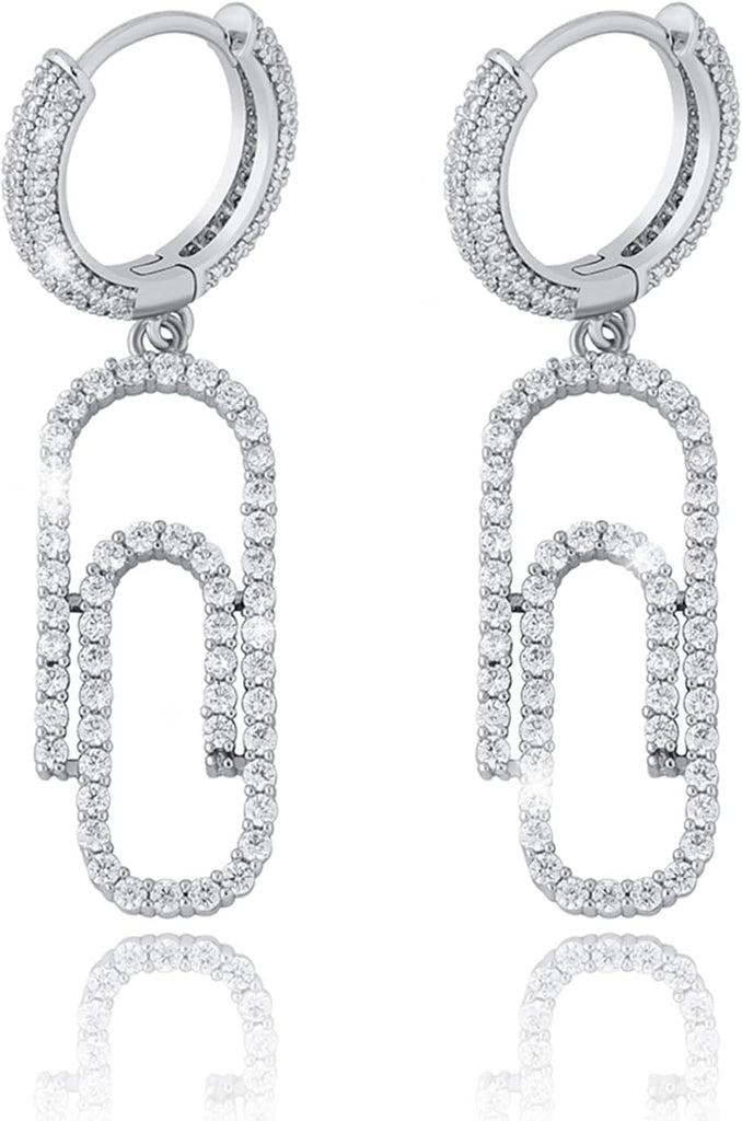 YOSZO Iced Out Dangle Hoop Earrings 14K Gold Silver 5A+ Cubic Zirconia Star Pin Lock Key Cartilage Hoop Dangle Drop Earrings For Men Women