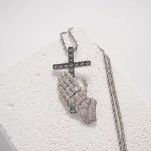 Load image into Gallery viewer, Praying Hands with Cross Pendant Necklace for Men Women, Stainless Steel Silver Plated Religious Jewelry Gift